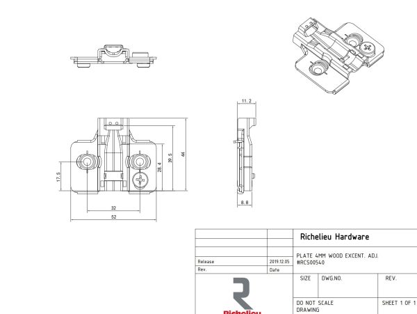 RCS Mounting Plates Richelieu RCS00520 Screw-in plates with eccentric adjustme 