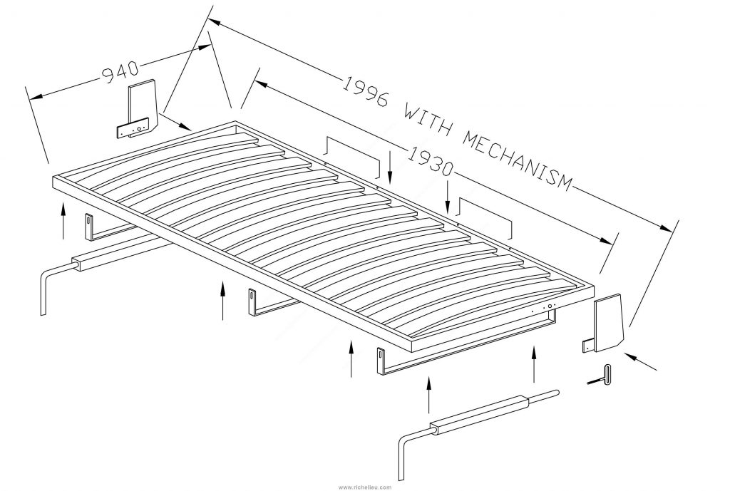 Horizontal Wall Bed Unit with Spring Mechanism and Selfdeploying Legs