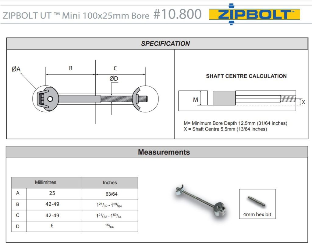 Zipbolt Universal Tool Mini 10.800 – 6 mm x 100 mm – Craft Supply