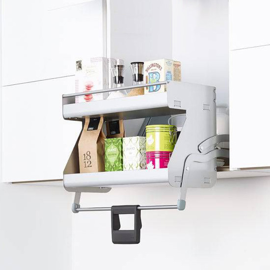 Hafele iMOVE Pull Down Cabinet Storage Shelf, Single Shelf, for 21 - 36 Cabinet Widths - Cabinet Width for 21'' Cabinet Width, Faceframe or