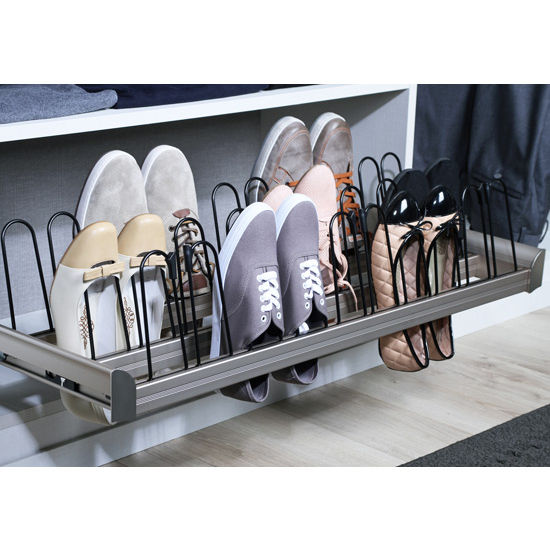Hafele Engage Pull-Out Closet Shoe Organizer with Full Extension, Soft Closing, Undermount Slides - 18, 24, 30, or 36 Widths - Finish Matt Gold